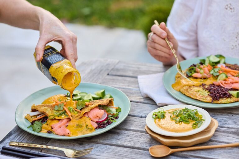 Asian Style Breakfast Omelette with Black Rice and Smoked Salmon