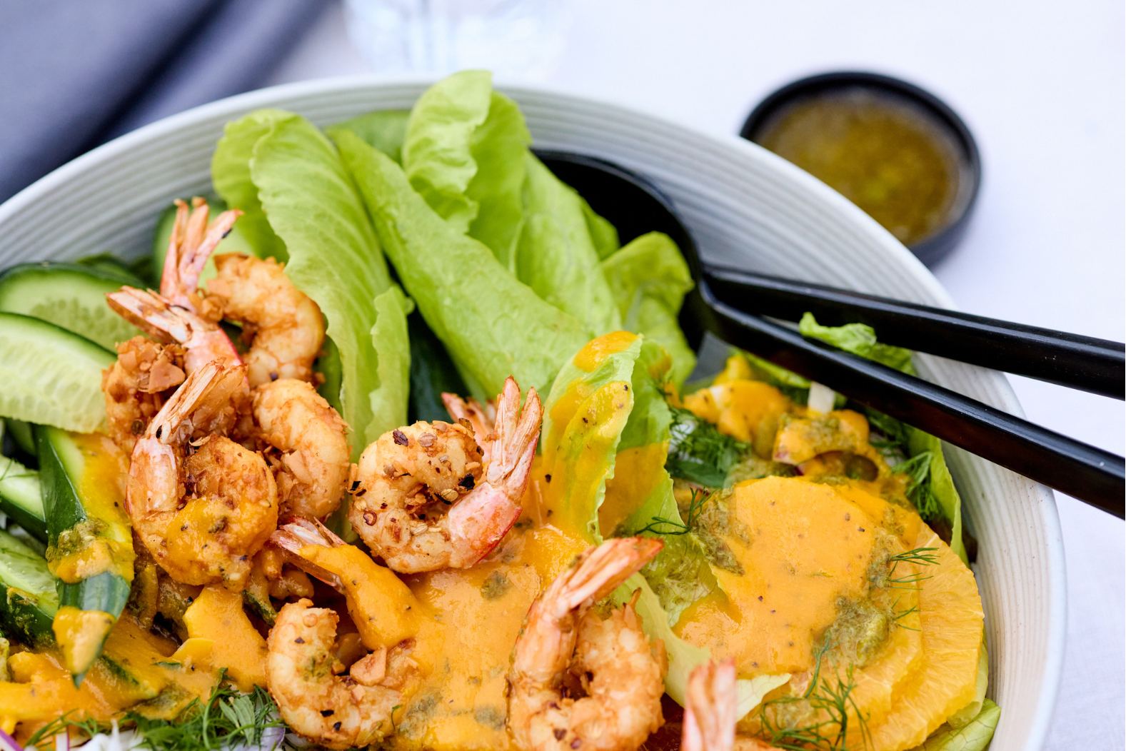 Pan Fried WA Tiger Prawn Salad with Peko Peko Carrot Ginger Dressing