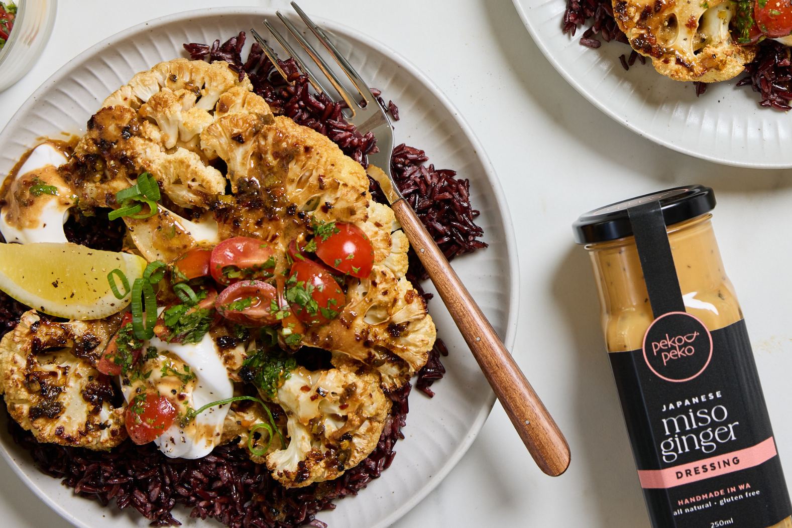 Miso Ginger Roasted Cauliflower Steaks with Black Rice