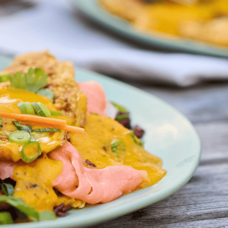 Asian Style Breakfast Omelette with Black Rice and Smoked Salmon