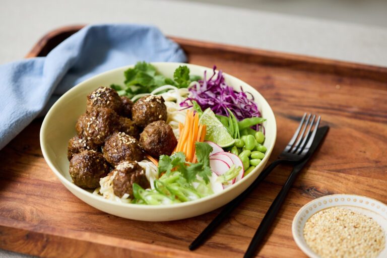 Japanese Glazed Meatball Bowl with Soy Sesame Dressing