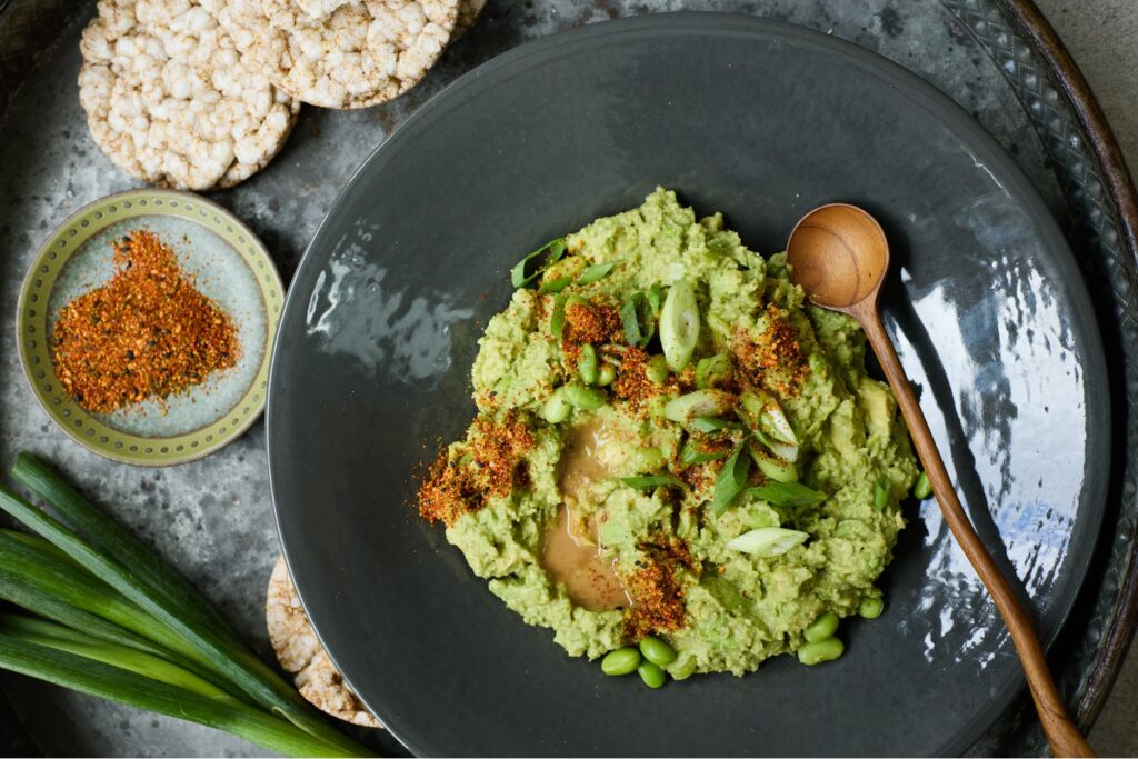 AVOCADO AND EDAMAME DIP Peko Sesame DRESSSING