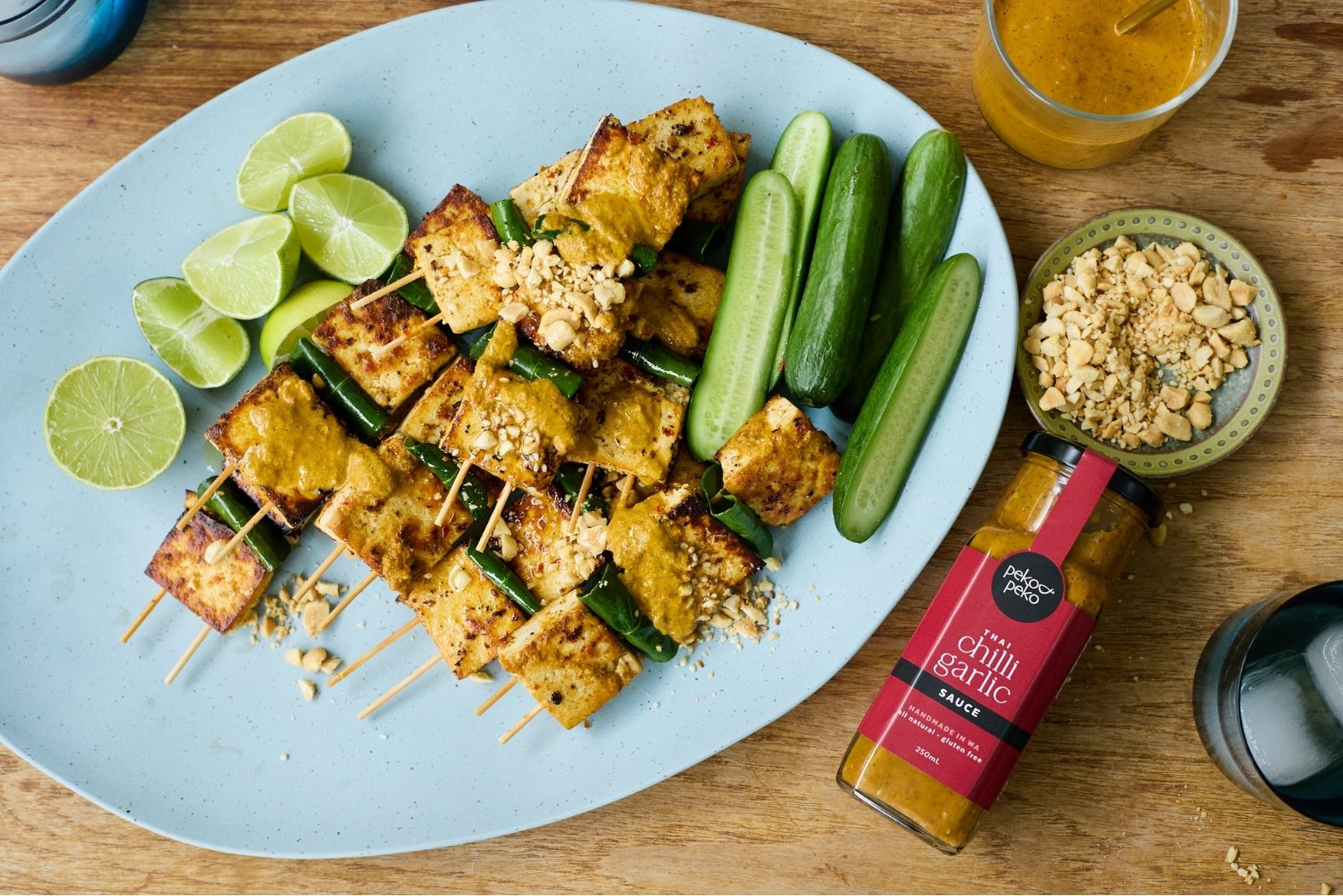 BBQ Thai Tofu Skewers with Spicy Thai Dressing